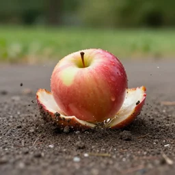 stunning slow motion capture of an apple smashing ground from a free fall. sigma 3 5 mm f 1 2