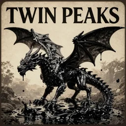 twin peaks poster art, black dragon made of ferrofluid, viscous, sticky, full of black goo, splattered black goo, dripping black goo, splattered goo, by michael whelan, rossetti bouguereau, artgerm, retro, nostalgic, old fashioned