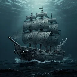 sea monster shape like a ship in the deep dark sea, intricate complexity, by greg rutkowski, artgerm, ross tran, conrad roset, takato yomamoto, ilya kuvshinov. 4 k, beautiful, cinematic dramatic atmosphere