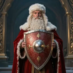 the shield of santa claus, cinematic still, hbo, 4 k, fantasy concept art, kieran belshaw
