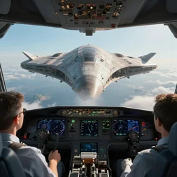 cockpit view of an alien spaceship, hyper real