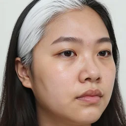 oily faced heavy - set filipina woman closeup portrait with a giant white - head pimple on her face