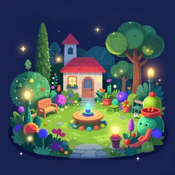 a creole garden from reunion island concept art by petros afshar, victor mosquera, kurzgesagt style. colourful 2 d cartoon, matte background, luminescent. behance contest winner