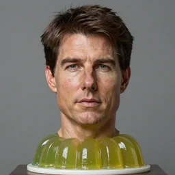 studio photograph of hyperrealistic accurate portrait sculpture of tom cruise, beautiful symmetrical!! face accurate face detailed face realistic proportions, made of lime jello on a pedestal by ron mueck and matthew barney and greg rutkowski, hyperrealism cinematic lighting shocking detail 8 k