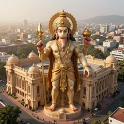 high quality 3 d neoclassical biomorphic hanuman! buildings in mumbai!! centre, highly detailed, cinematic smooth, berenice abbott & john j. park, hard warm morning light, wide shot, high angle, uhd 8 k, sharp focus