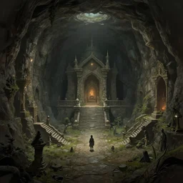 Ancient underground Dungeon D&D, in stvle of Greg Rutkowski, trending on ArtStation, Behance, award winning, dark fantasy, great composition, matte painting concept art, highly detailed, scenery, 8K, official fanart behance hd by Jesper Eising, by RHADS, Makoto Shinkai and Lois van baarle, ilya kuvshinov