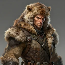rugged adventurer clothed in furs, character concept art, sharp detailed face, extremely high details, artstation contest winner, masterpiece, art by slawomir maniak, chris rahn, philippe druillet