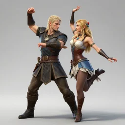 geralt of rivia dancing with trish merigold, unreal engine 5, highly detailed, highly accurate