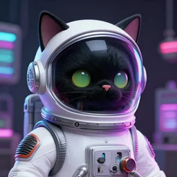 vaporwave black cat with an astronaut helmet, 4K, high octane, hyper realistic