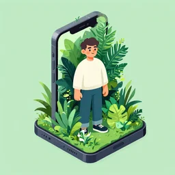 ( ( dither ) ), editorial illustration portrait of an isometric iphone with lush foliage overgrowth, modern art deco, ( ( mads berg ) ), christopher balaskas, victo ngai, rich grainy texture, very detailed, dynamic composition, wide angle, matte, art nouveau, unreal engine, risograph, halftone,