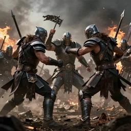 war between warriors in a bloody showdown, beautiful lighting, atmospheric perspective, emotionally charged battle scene, trending artstation