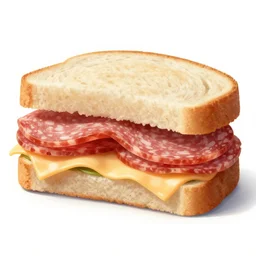 a sanwich with salami and cheese inside