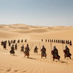 Sogdian soldiers fighting Chinese Tang imperial soldiers in a sandy desert with no monuments, volumetric lighting, beautiful scenery, hd, hdr, cinematic 4k wallpaper, 8k, ultra detailed, high resolution, artstation, early medieval, ultra realistic