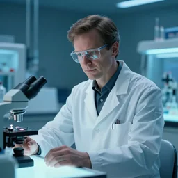 mad scientist in the glowing lab, film still from the movie directed by denis villeneuve and david cronenberg with art direction by bernie wrightson, tim hildebrandt and tim white