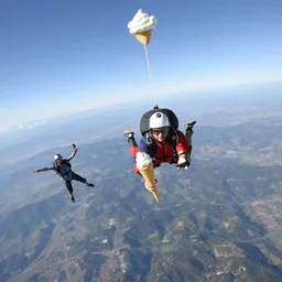 skydiving with ice cream cone, 4 k, wide angle, getty images,