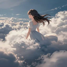 a girl in the clouds, dramatic lighting, anime illustration by greg rutkowski, yoji shinkawa, 4 k, digital art, concept art, trending on artstation, アニメ, featured on pixiv