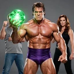 ripped physique portrait Lou Ferrigno donning a Hulk costume whilst brandishing a green glowing orb jean sebastien rossbach jeff easley jen bartel
