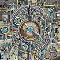 detailed interior of giant scientific research facility, anime key visual