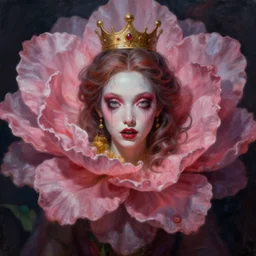 A very detailed horrifying portrait painting of the flower princess, 8k, trending on artstation cgsociety, masterpiece, in the style of DiscoDiffusion.