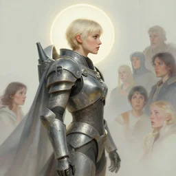 masterpiece ( ( side profile ) ) concept art by thomas blackshear, imogen poots as neo - gothic space templar, heavy armour, light halo, matte painting, extremely emotional, pastel colours, realistic shaded lighting poster by hsiao ron chen, artgerm, lawren harris, eve ventrue, magali villeneuve, jeremy lipkin, rob rey, christophe vacher
