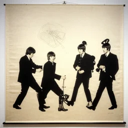 japanese hanging wall scroll depicting yoko ono causing the beatles to break up