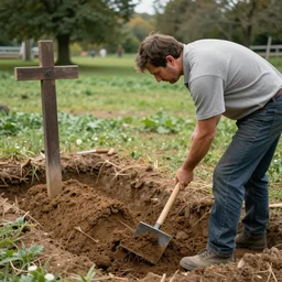 a man digging a grave painting