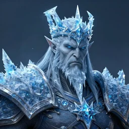 a matte painting of the lich king wearing a crown made of ice, icey, world of warcraft, digital art, fantasy, realistic lighting, in the style of greg rutkowski