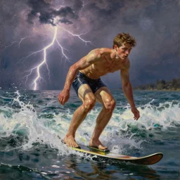 barefoot waterskier, 8 k, oil painting by rembrandt, trending on deviantart, hyper detailed, glorious lighting, dramatic lightning