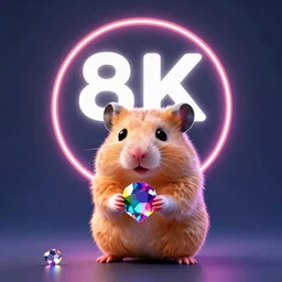 cyberpunk hamster! holding rainbow! gem! crystal, neon lights, light reflection, logo, 8 k, hd