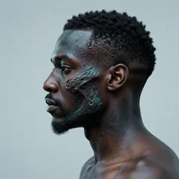 side profile of a black man :: in ocean intricate details :: face implants :: dark and horror ::  by vikings and Sandra Chevrier