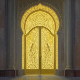 the gates of heaven, beautiful delicacy, glowing portal, flowing arab art deco nouveau brutalist architecture, repeating patterns, tim hildebrandt, wayne barlowe, bruce pennington, donato giancola, trending on artstation, cinematic composition, 8 k, oil on canvas