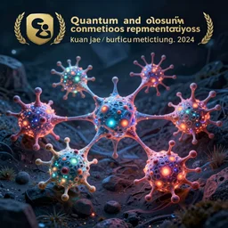 quantum connections represented as symbiotic organisms like cells playing around with colorful lights by ruan jia