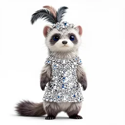 detailed flat 2 d : female ferret character : wearing diamonds : wearing a sequins dress : wearing feathers hat : head torso legs feet : lorax movie : artstation