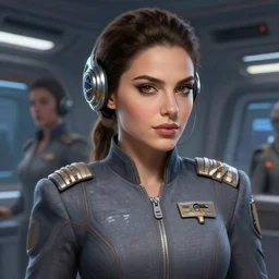 epic professional digital airbrush art of attractive female iranian starship captain, by leesha hannigan, iris van herpen, joelle jones, artstation, cgsociety, wlop, epic, realistic, gorgeous, detailed, cinematic, masterpiece