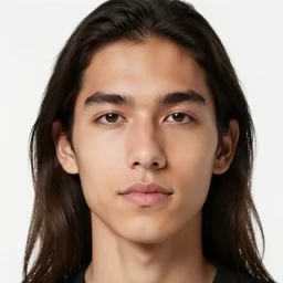 close up portrait of a young latino man, white background, long hair, ultra detailed, dynamic, 4 k, illustration, modern, by george bellows, kehinde wiley