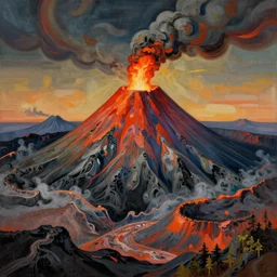 the creation of a volcano, divine inspired painting, masterpiece, intricate details, incredible painting