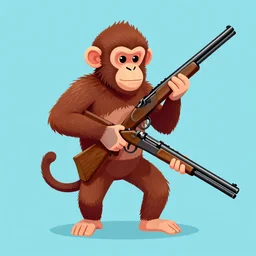 Monkey with a shotgun, vaporwave digital art