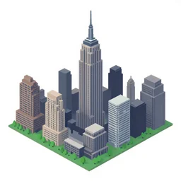 new york city skyline, simple voxel art, isometric view