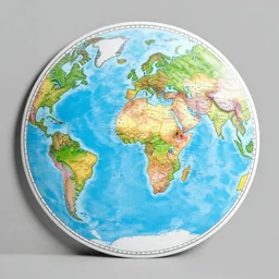 a round disc showing a map of the earth