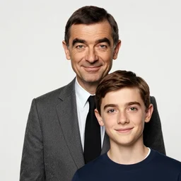 A portrait mr bean teams up with a teenage mr bean, perfect faces, 50 mm, award winning photography