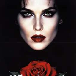 1990's movie poster for Vampire: the Masquerade, gothic horror, rose motif on bottom, stunning perfect face, highly detailed by Drew Struzan
