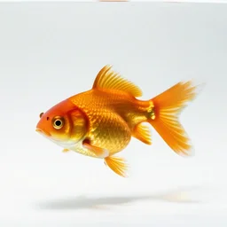 golden goldfish, photorealistic wildlife photography, full body, isolated on a pure white background, centered, entire subject in frame, sharp focus, soft studio lighting