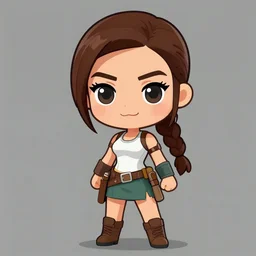Chibi version of Lara Croft in the style of Boris Vallejo