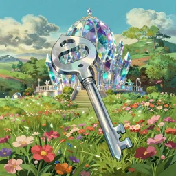a wholesome animation key shot, an iridescent crystal palace!! on a blooming flowered valley landscape, studio ghibli, pixar and disney animation, sharp, rendered in unreal engine 5, anime key art by greg rutkowski, bloom, dramatic lighting