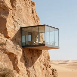 glass house built on the side of a vertical cliff, architecture, desert, digital painting, detailed, highly detailed, smooth, sharp focus, 3 d rendering, octane, unreal engine, digital, maya, award winning, trending on artstation