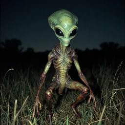 field cam photos of a bug eyed creepy space alien, night vision, creature design in the style of rick baker, men in black