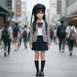 a cute girl wearing school uniform standing in the city | | really good looking face!! full body image!! realistic shaded perfect face, fine details, anime, realistic shaded lighting poster by ilya kuvshinov katsuhiro otomo ghost - in - the - shell, magali villeneuve, artgerm, jeremy lipkin and michael garmash and rob reyt