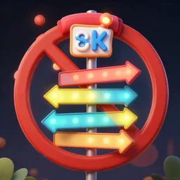 no sign, with a bunch of cartoon arrows with lights on them pointing at it, 8 k, high detail