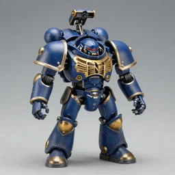 a warhammer 4 0 k dreadnought painted blue and gold