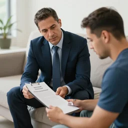 Veterans affairs representative helping a Young veteran with PTSD, Document, Photo, n 9